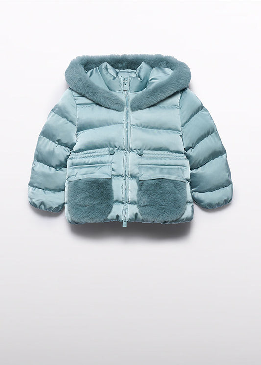 AW25 ABEL & LULA Aqua Girls Green Satin Padded Coat - 5849