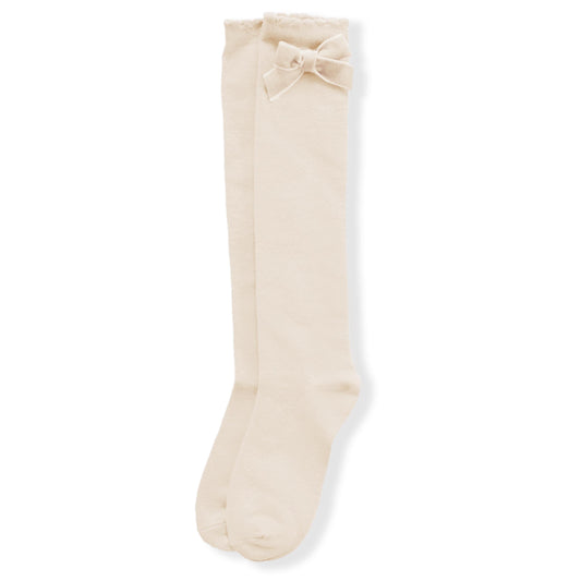 AW20 Miranda Velvet Bow Socks - Cream