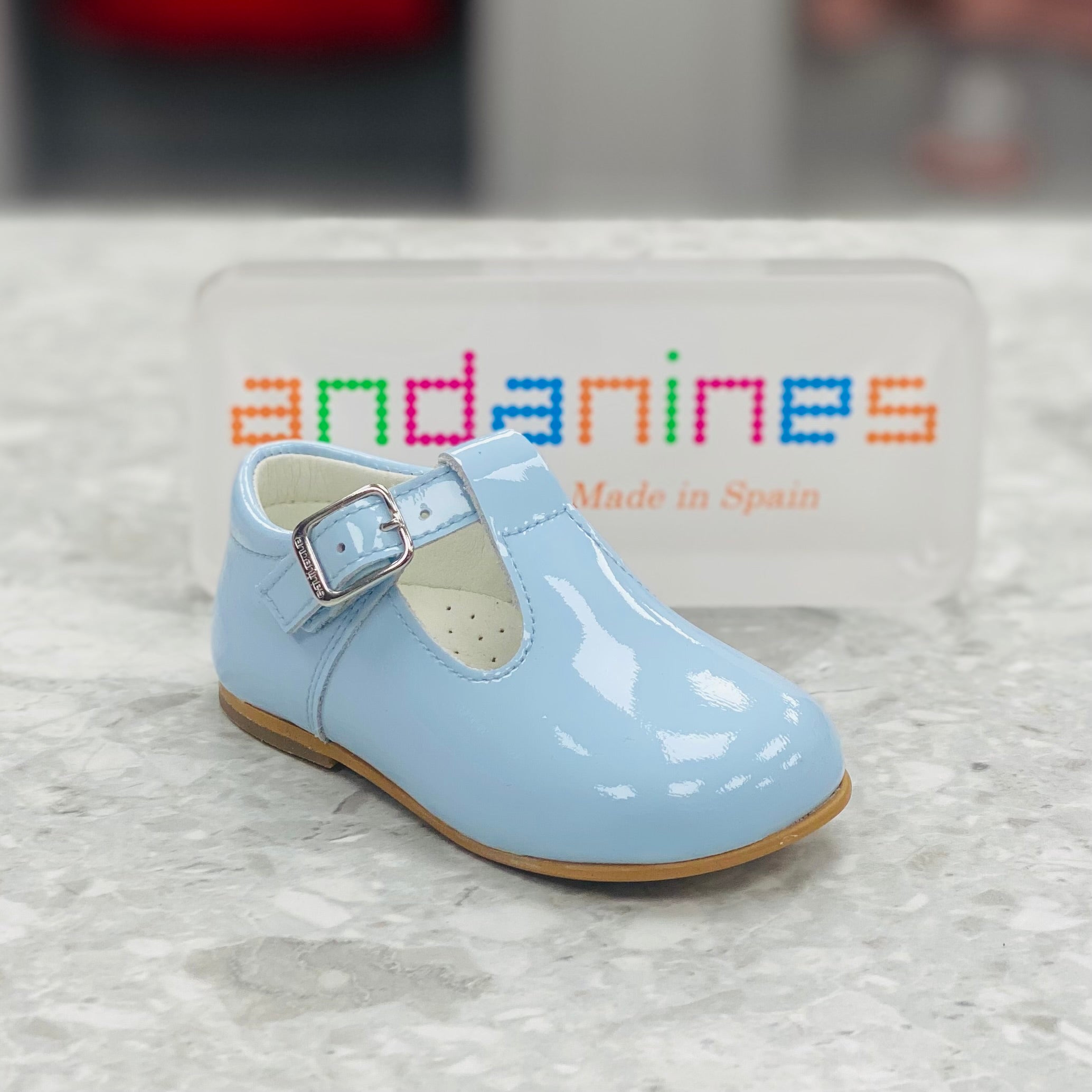 ANDANINES Blue Boys Patent Leather T-Bar Shoes - 162805