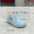 ANDANINES Blue Boys Patent Leather T-Bar Shoes - 162805