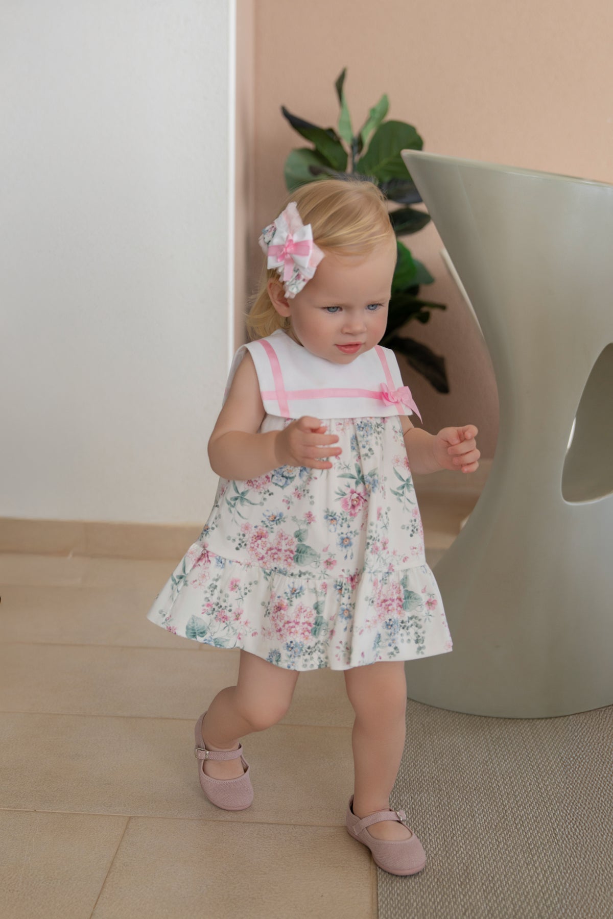 Miranda girls pink and green floral dress 152V model view