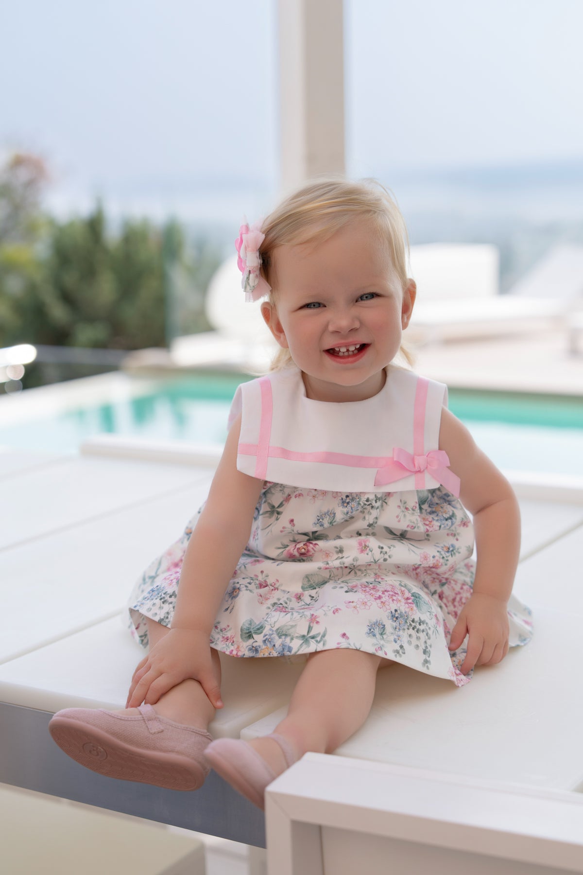 Miranda girls pink and green floral dress 152V lifestyle view