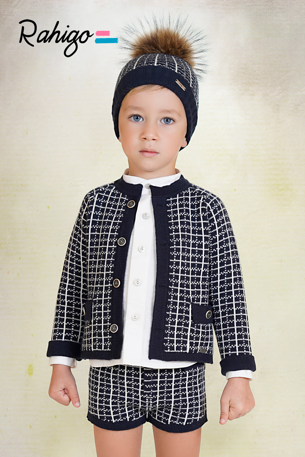 RAHIGO Navy & Cream Boys Fur Pom Pom Hat - 26228