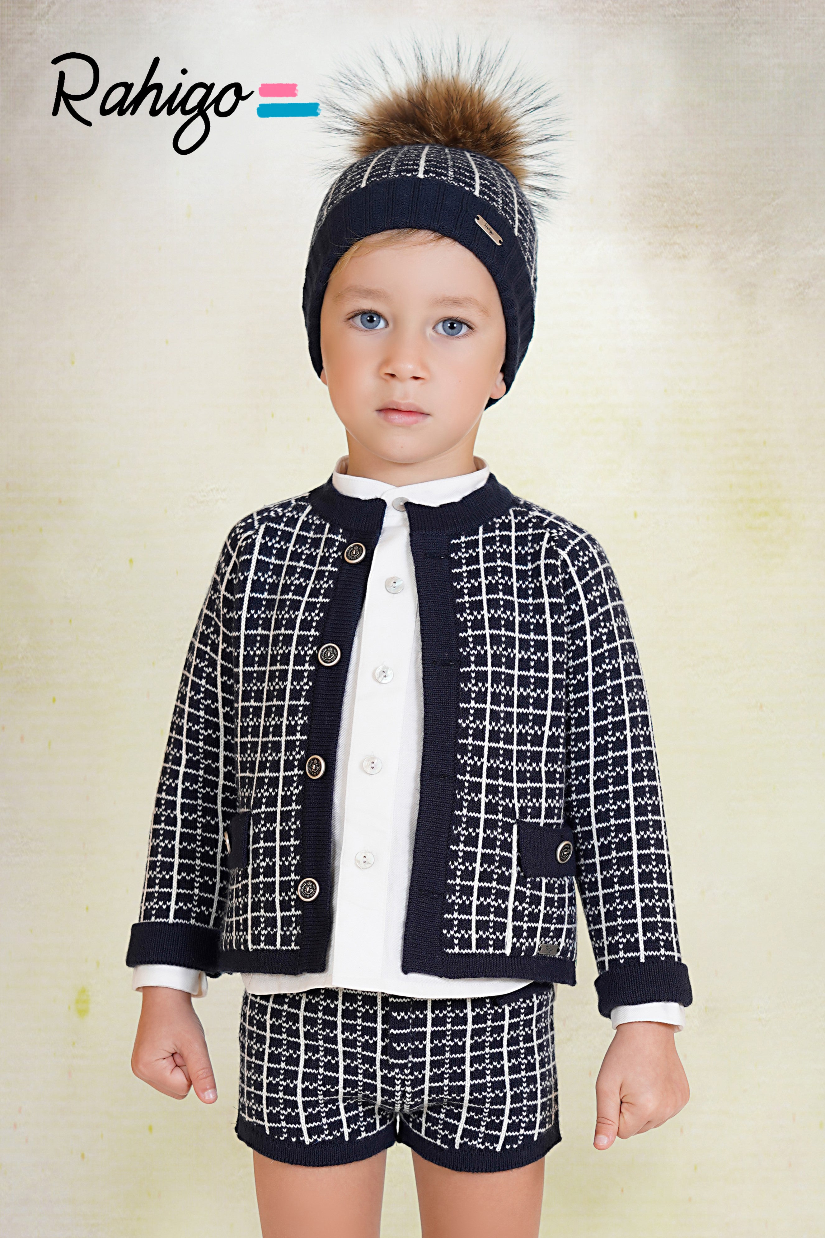 RAHIGO Navy & Cream Boys Fur Pom Pom Hat - 26228
