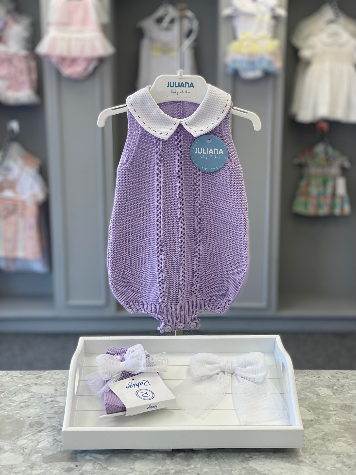 JULIANA Girls Lilac Fretwork Knitted Romper - 24159