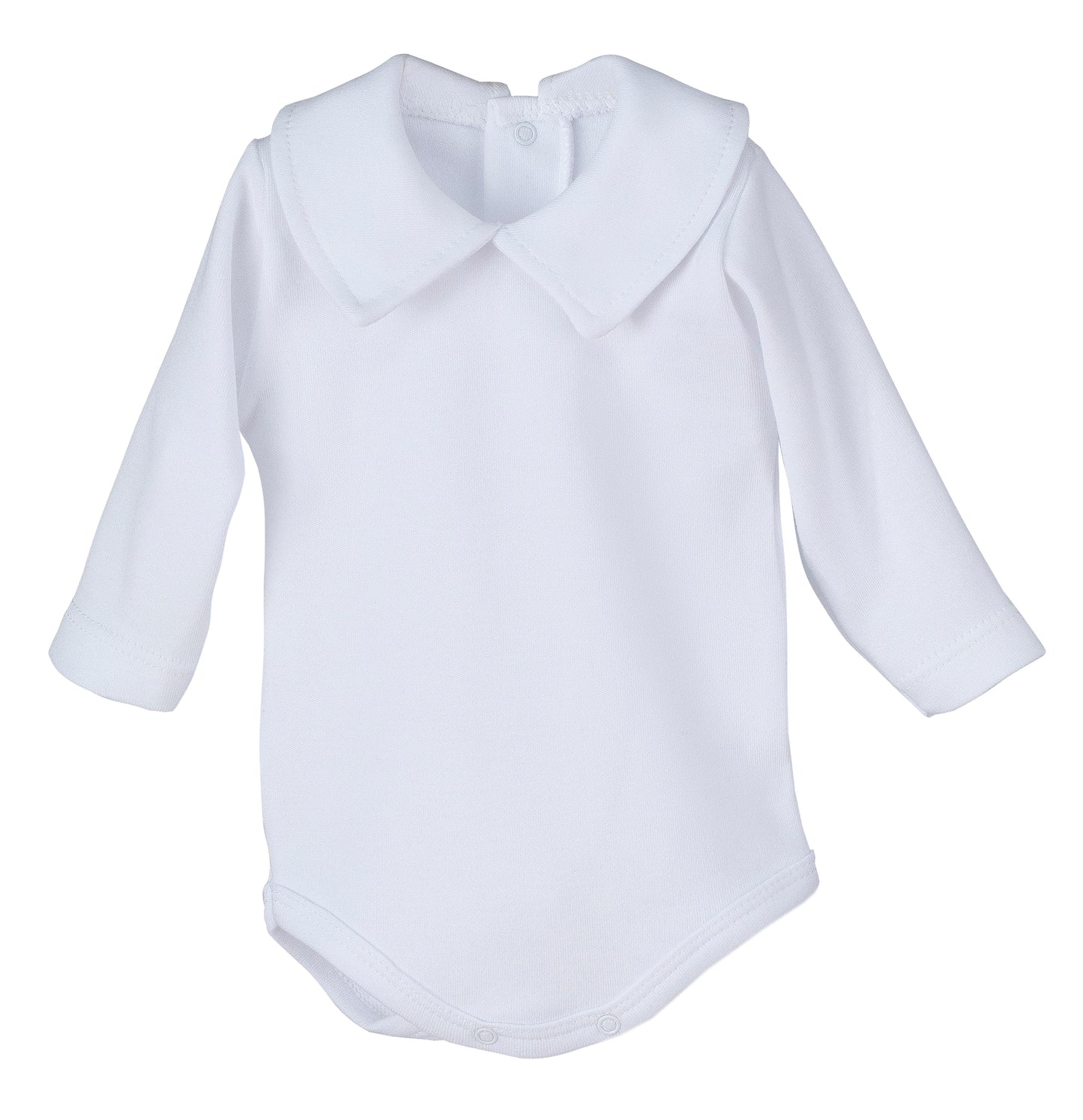 CALAMARO BASICS Baby Boys White Long Sleeve Bodysuit with Collar - 19090