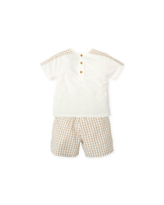 TUTTO PICCOLO SS25 Atenas Boys Beige & White Short Set