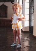 JOSE VARON Yellow Gingham Boys Romper Set