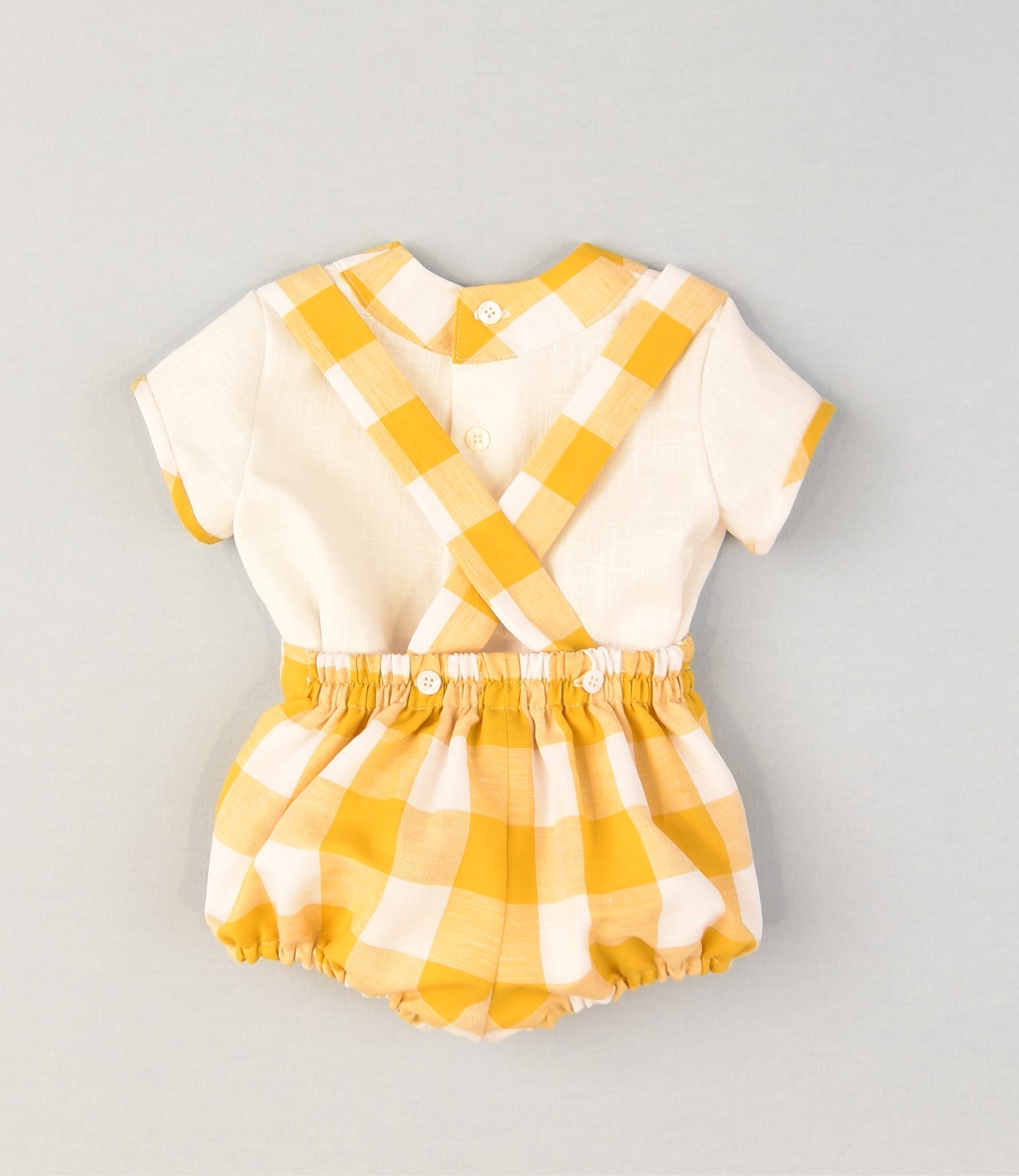 JOSE VARON Yellow Gingham Boys Romper Set