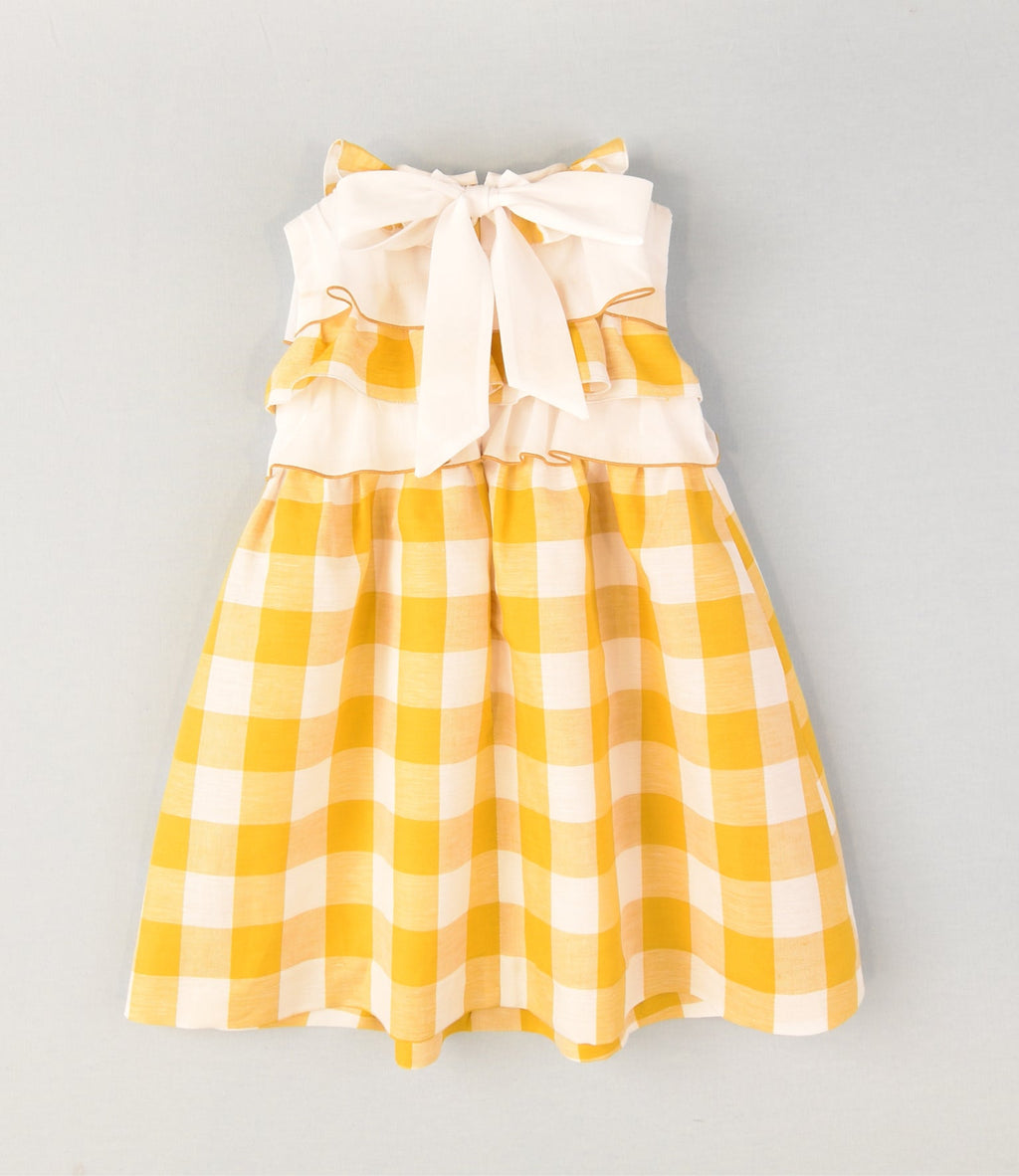 JOSE VARON Yellow Gingham Girls Dress 