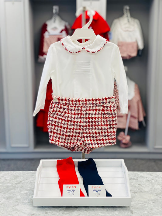 AW25 BASMARTI Red Dogtooth Boys Short Set - 25503