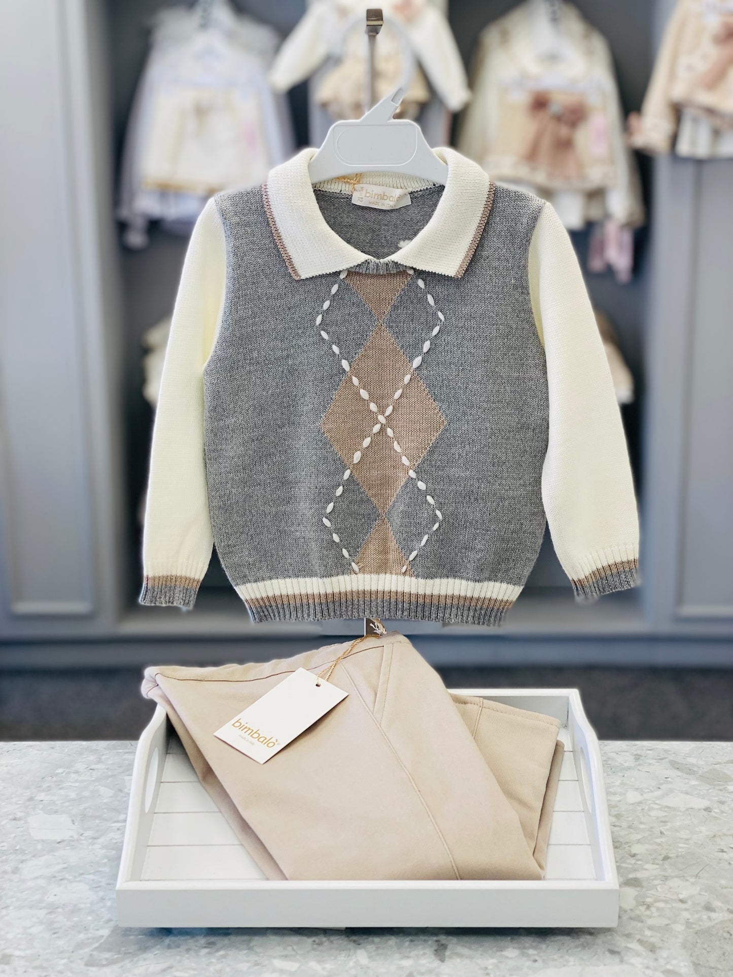 AW25 BIMBALO Boys Beige & Grey Trouser Set