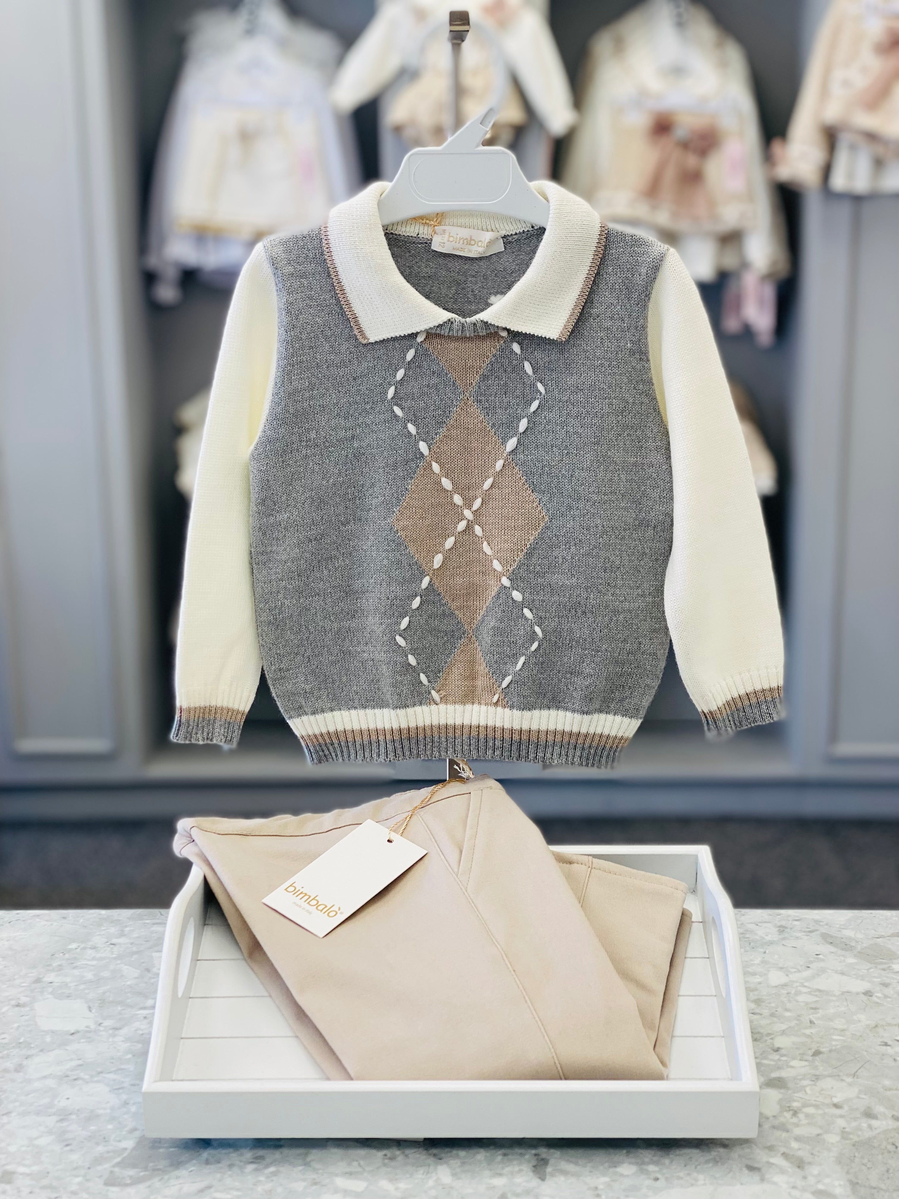 AW25 BIMBALO Boys Beige & Grey Trouser Set