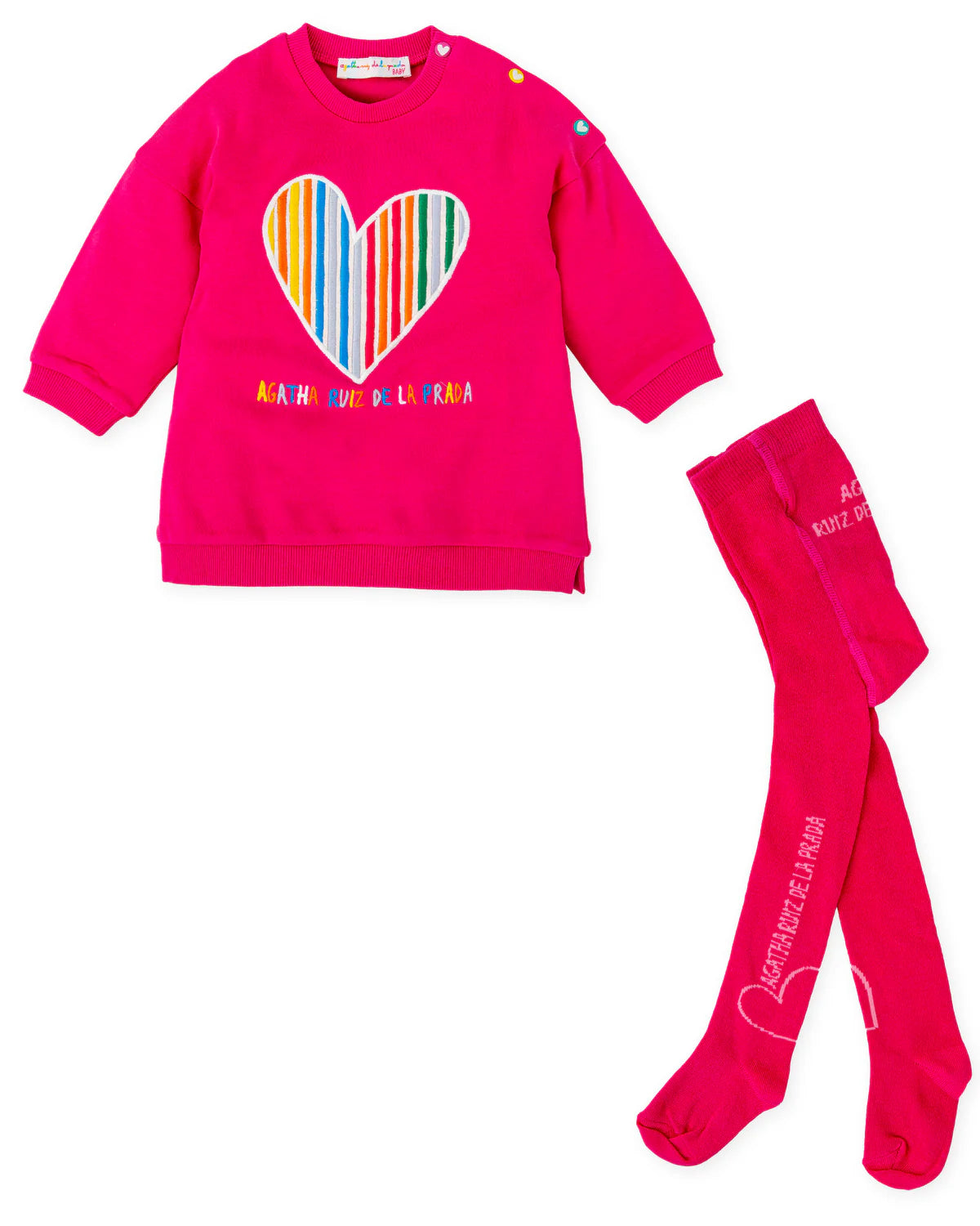 AW25 AGATHA RUIZ DE LA PRADA Girls Fuchsia Heart Dress & Tights