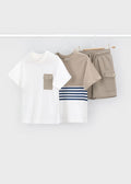 Mayoral boys beige three-piece shorts set 3601