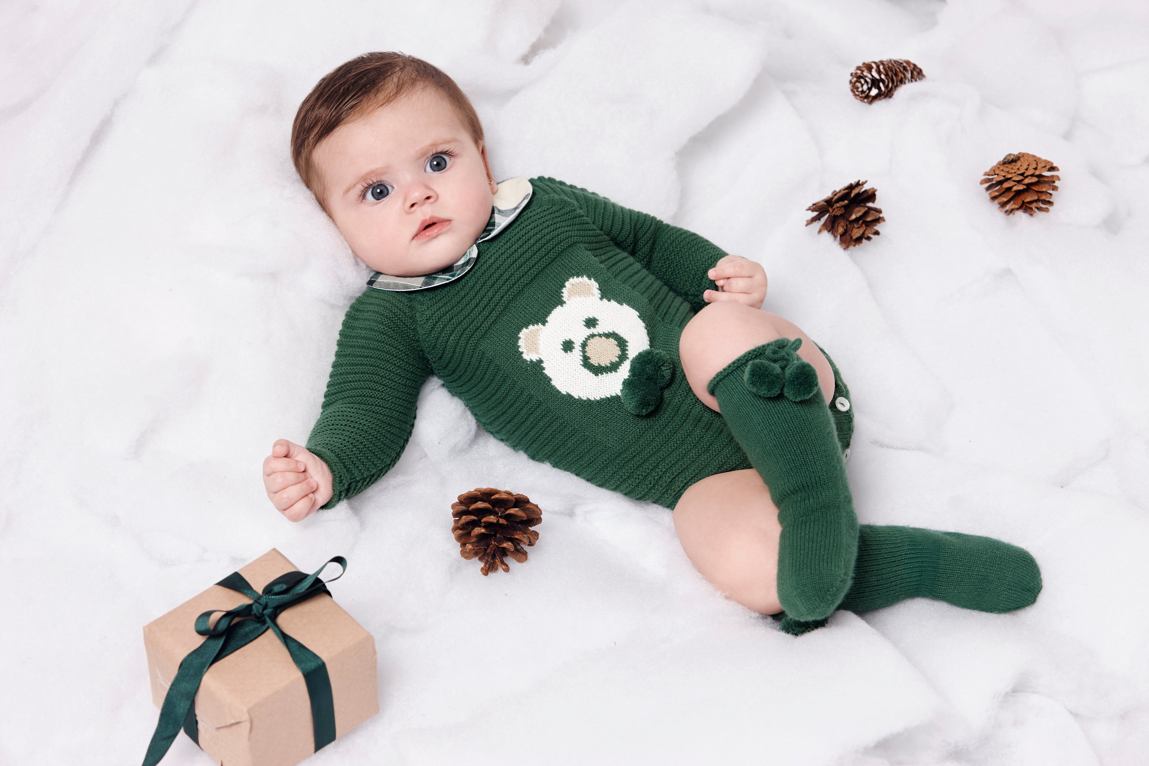 AW25 JULIANA Sinfonia Boys Green Teddy Bear Romper - 25622