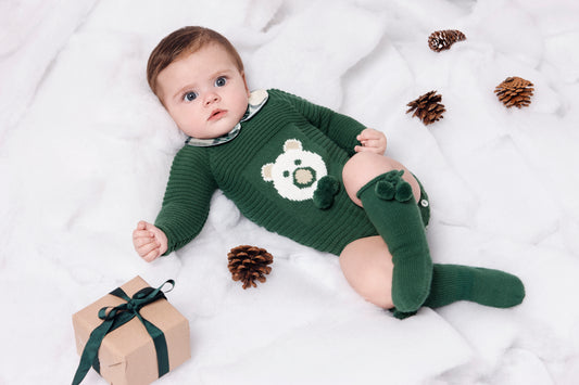 AW25 JULIANA Sinfonia Boys Green Teddy Bear Romper - 25622