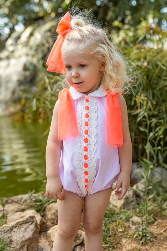 NAXOS SS25 Neon Girls Pink & Orange Tulle Romper - 7506