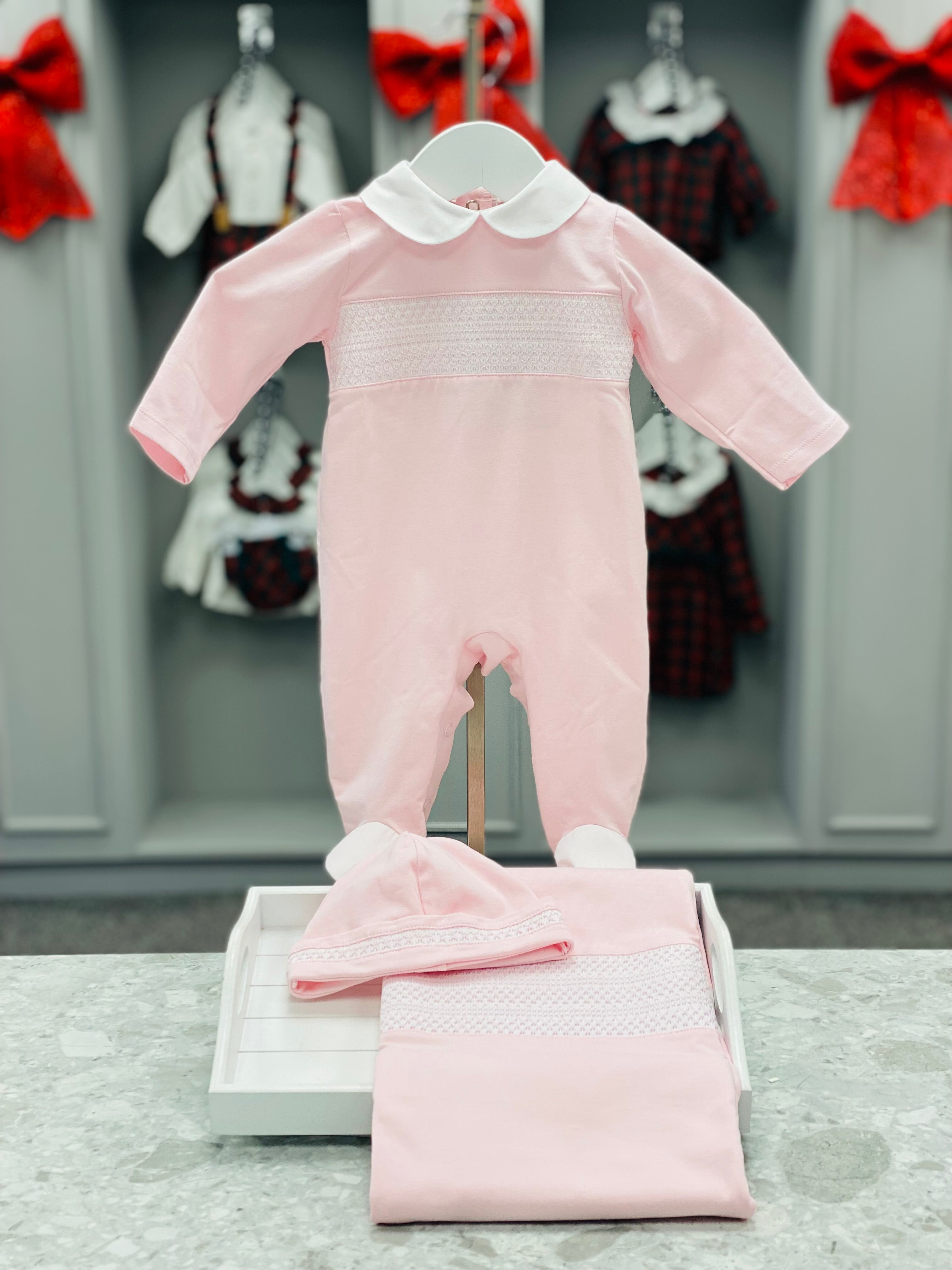 DEOLINDA Take Me Home Girls Pink Cotton Smocked Three Piece Set