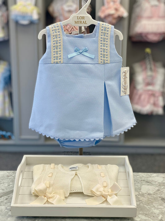 LOR MIRAL Violeta Baby Girls Blue & Cream Dress & Knickers - 41018