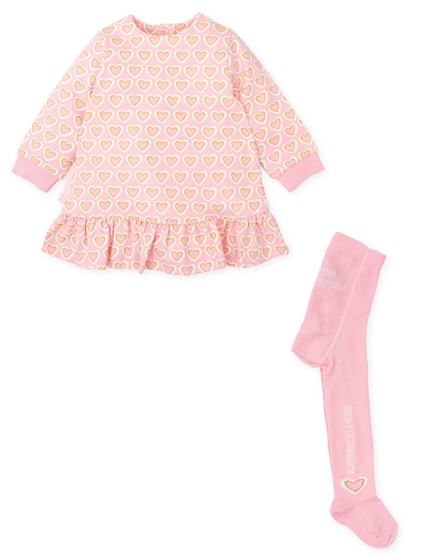 AGATHA RUIZ DE LA PRADA Sugar Cotton Girls Pink & Gold Dress & Tights