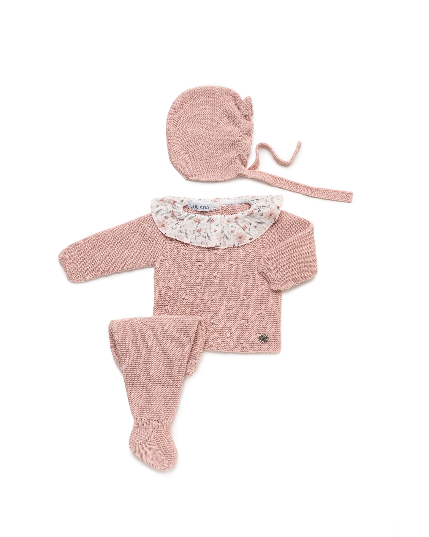 AW25 JULIANA Arte Girls Powder Pink Knitted Set with Bonnet - 25549