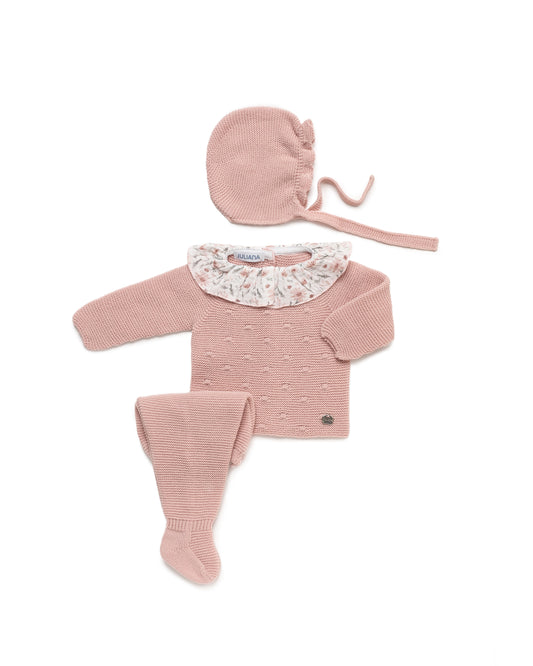 AW25 JULIANA Arte Girls Powder Pink Knitted Set with Bonnet - 25549