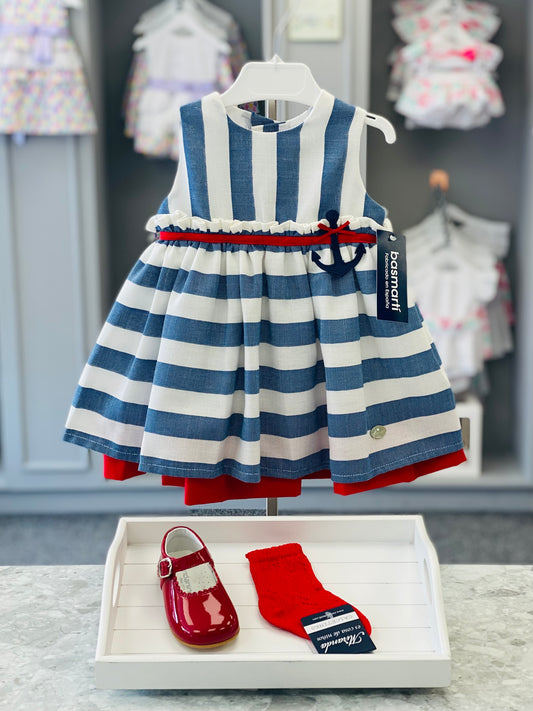 BASMARTI Gladstone Girls Nautical Stripe Linen Dress - 21102