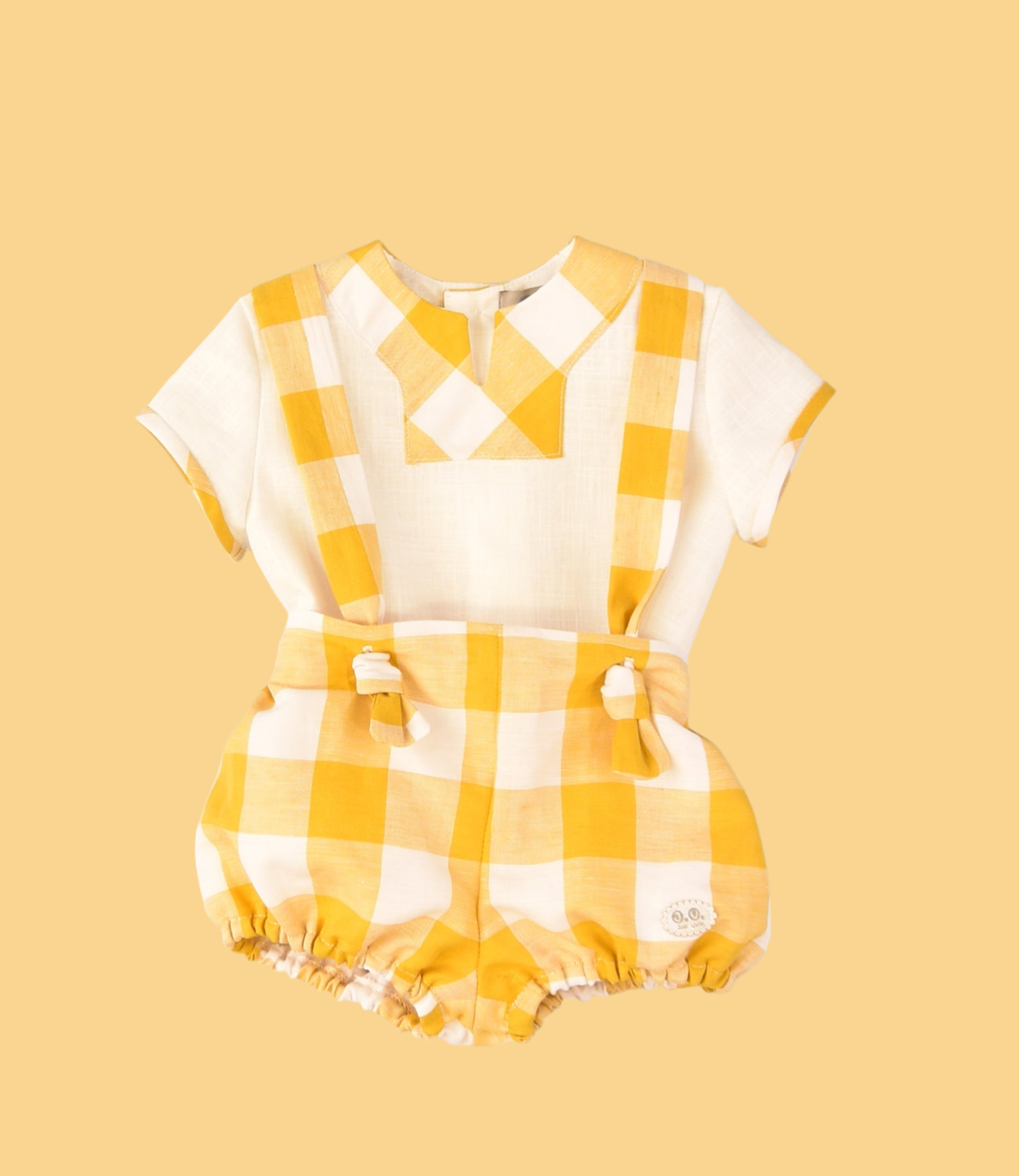 JOSE VARON Yellow Gingham Boys Romper Set