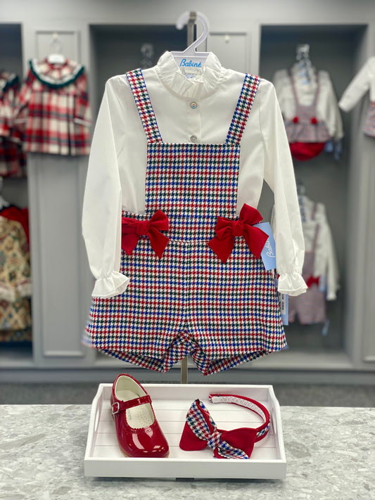 BABINE Red, Blue & Green Check Girls Playsuit Set - 2512109