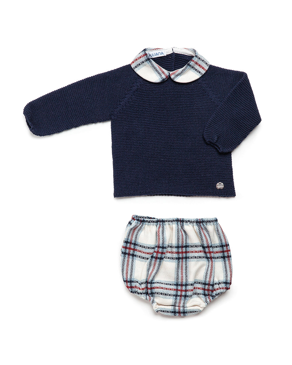 JULIANA Hechizo Boys Navy Check Jam Pant Set - 24592