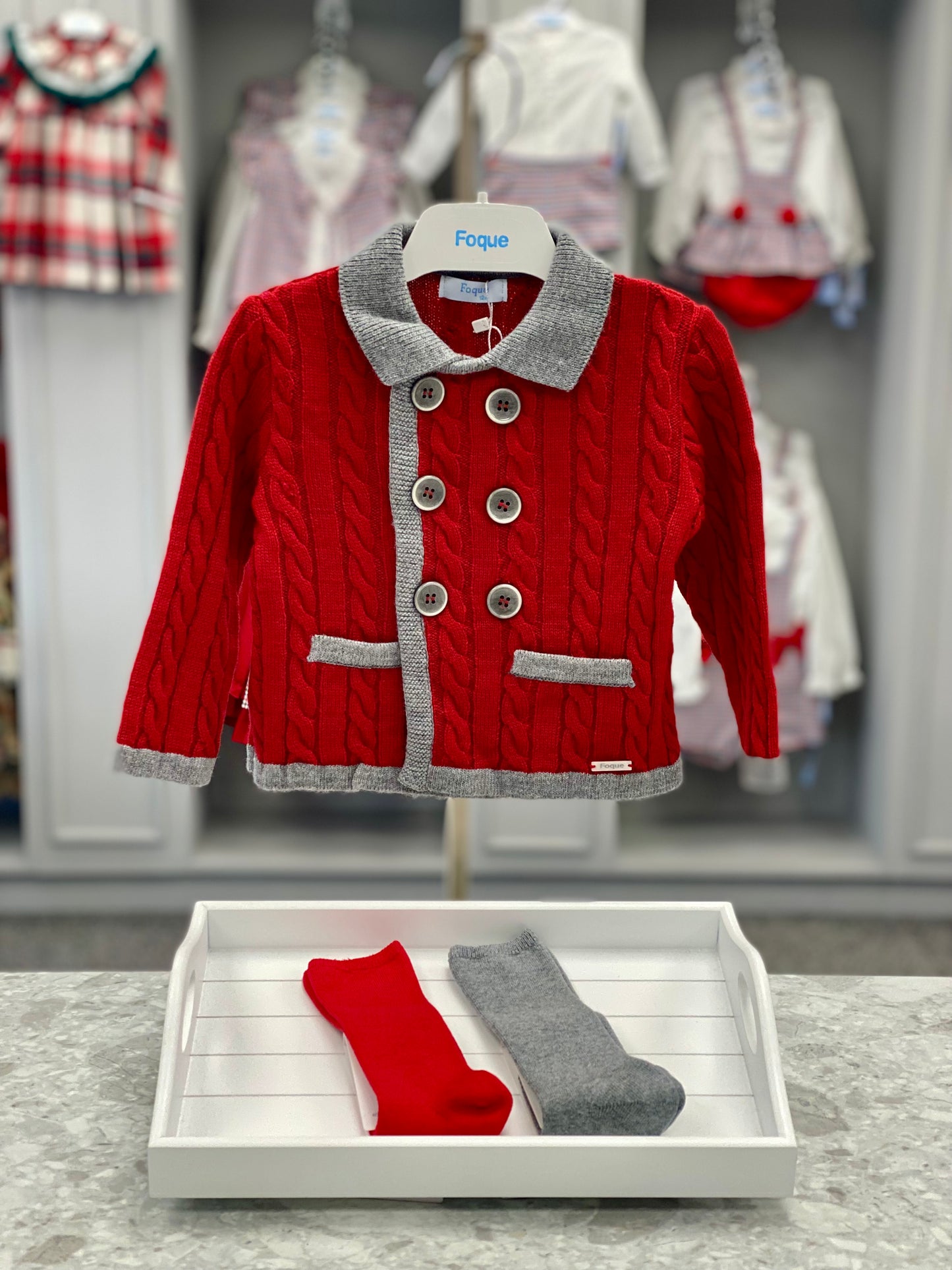 FOQUE Red & Grey Baby Boys Cable Knit Jacket - NON RETURNABLE