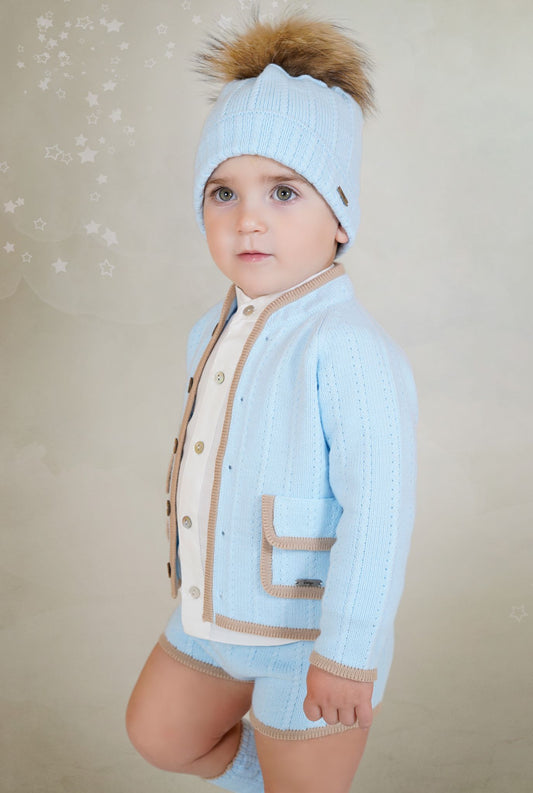 PRE ORDER AW25 RAHIGO Baby Blue & Camel Boys Short Set with Cardigan - 25260