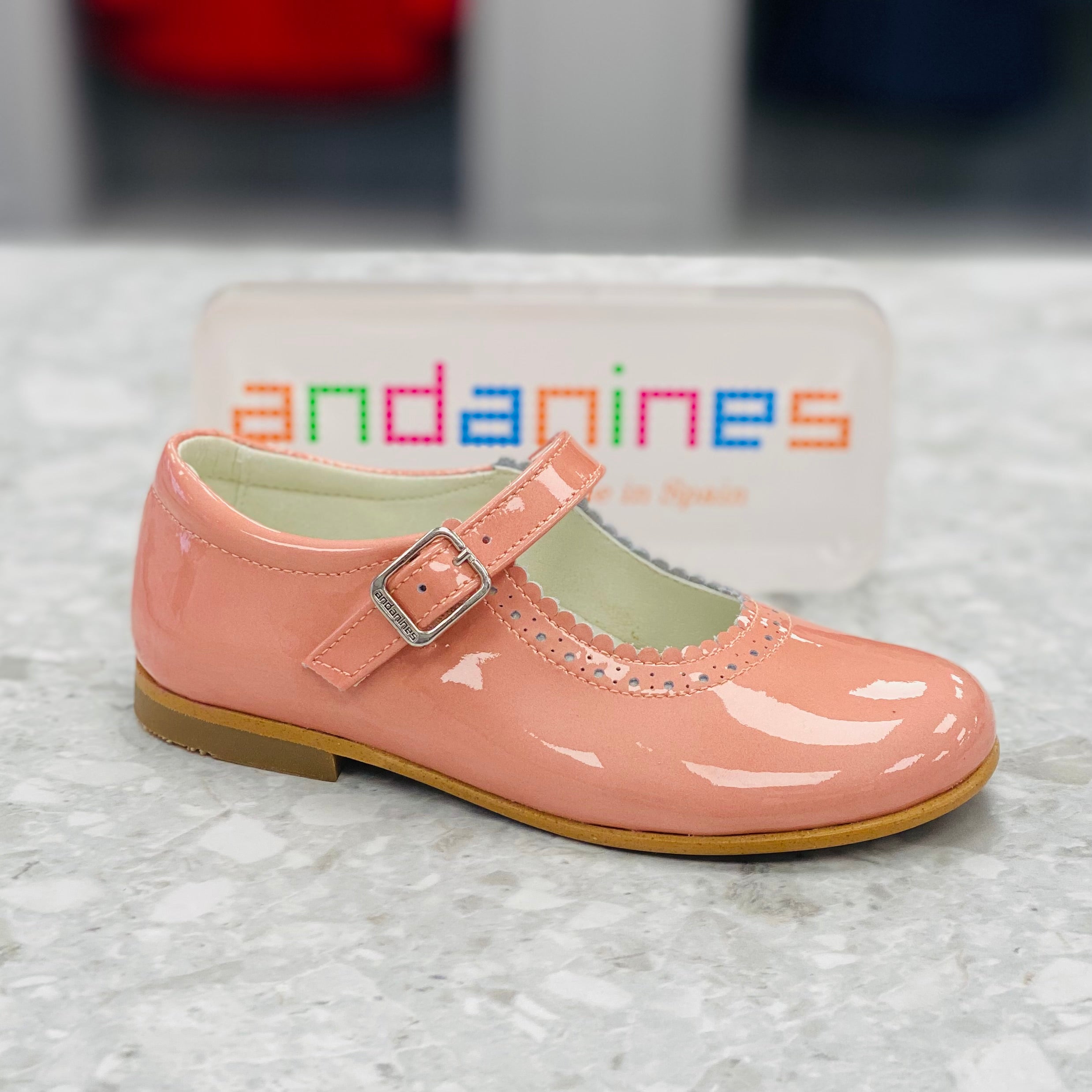 ANDANINES Coral Pearl Girls Patent Leather Mary Jane Shoes