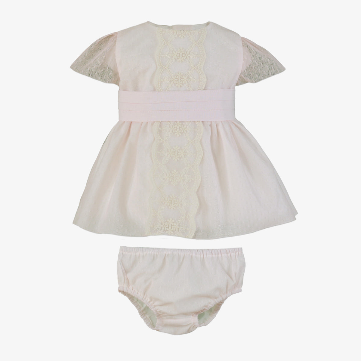 Miranda Ceremonia cream and pink girls dress with matching knickers alternate view