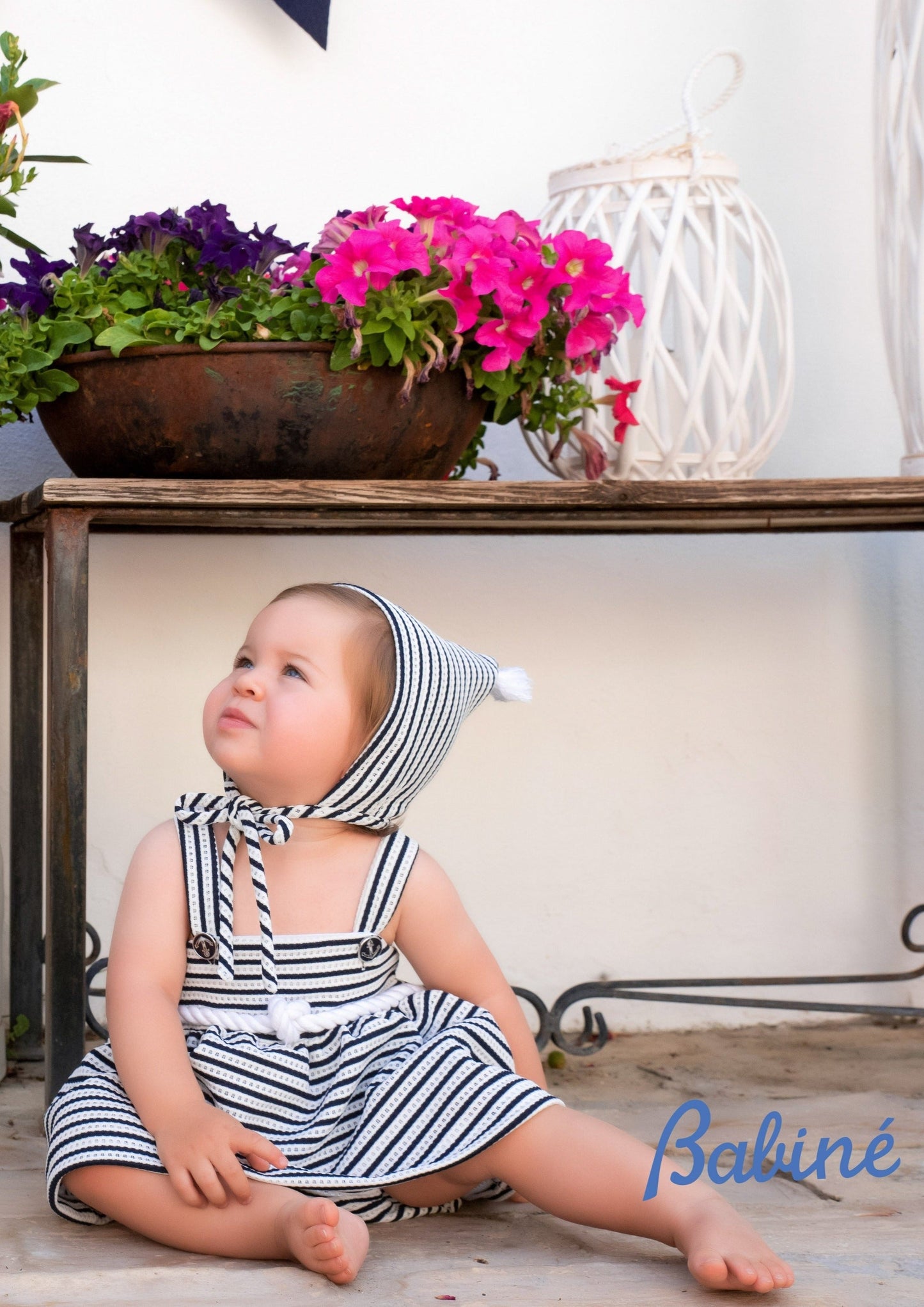 SS22 BABINE Nautical Baby Girls Navy & White Stripe Dress & Knickers