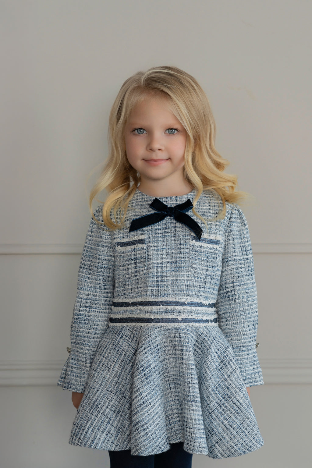 AW25 MIRANDA Blue Girls Tweed Dress - 229V