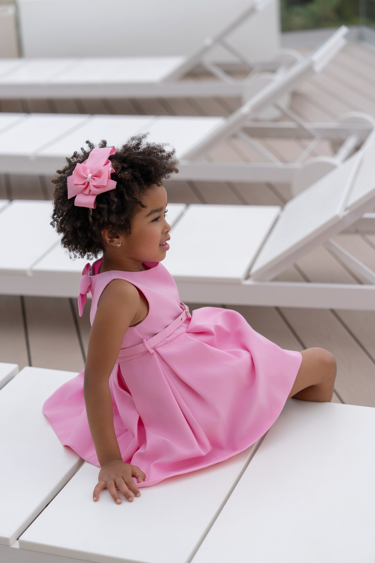Miranda pink girls dress with belt - detail view - 232V