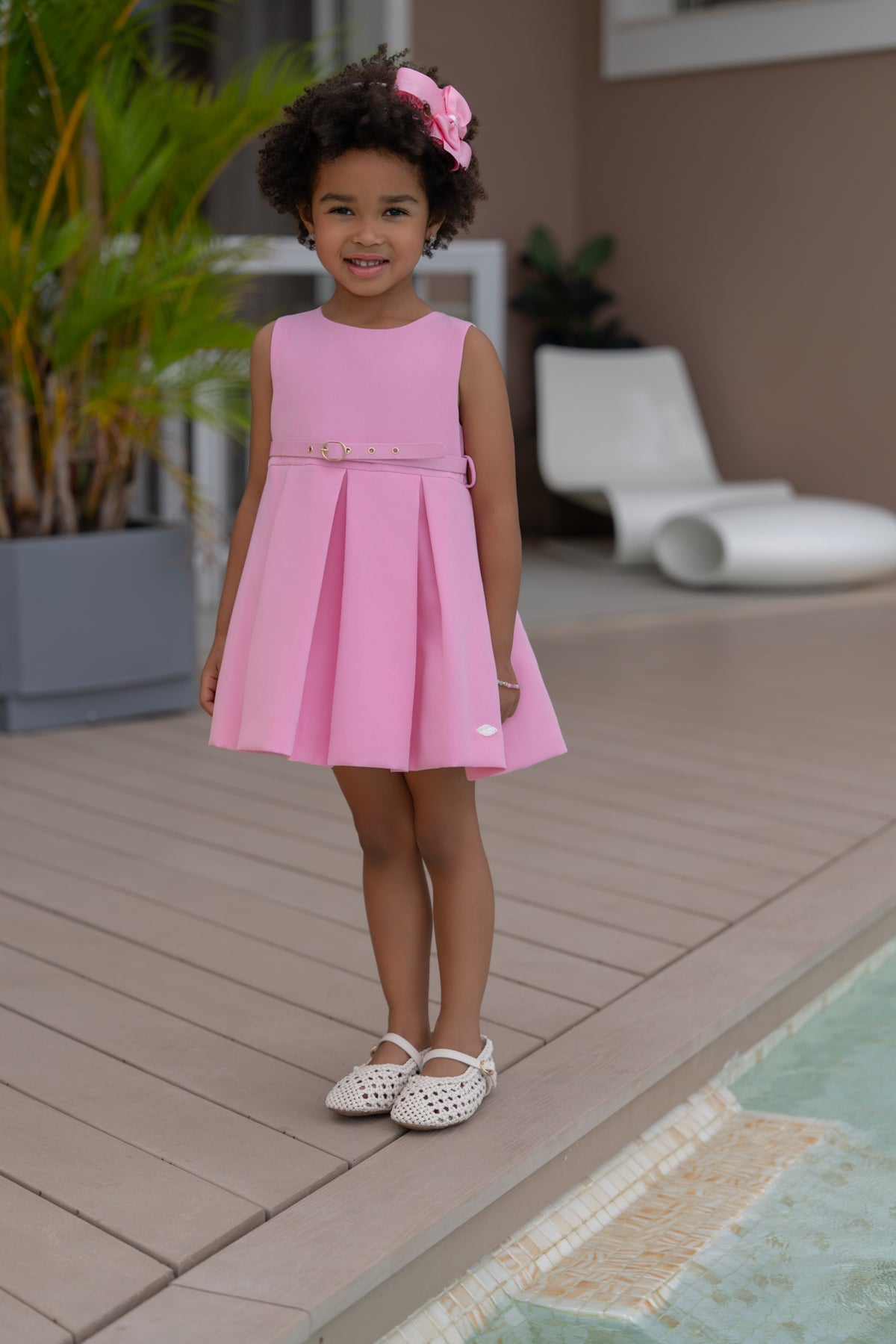 Miranda pink girls dress with belt - summer occasion look - 232V