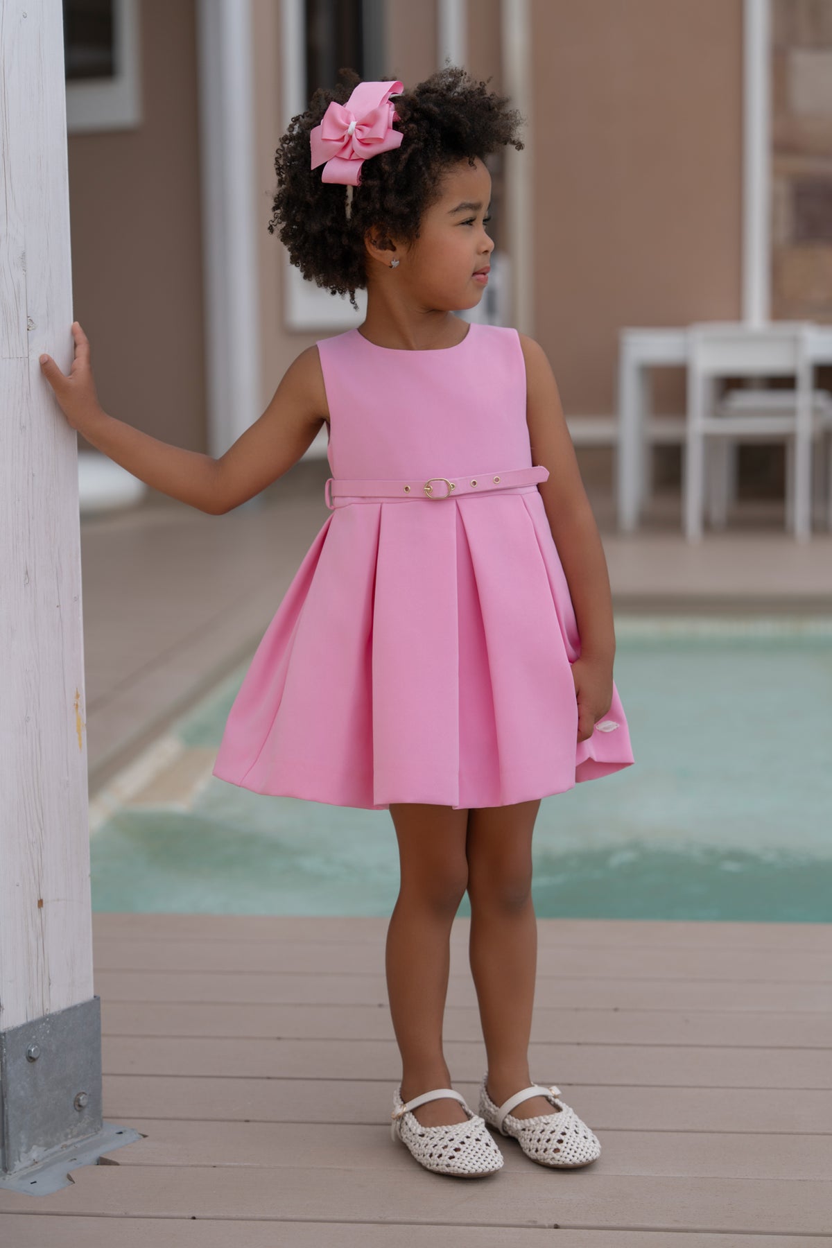 Miranda pink girls dress with belt - styled view - 232V
