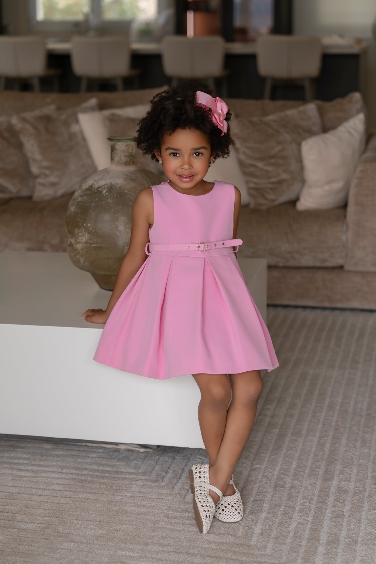 Miranda pink girls dress with belt - side view - 232V