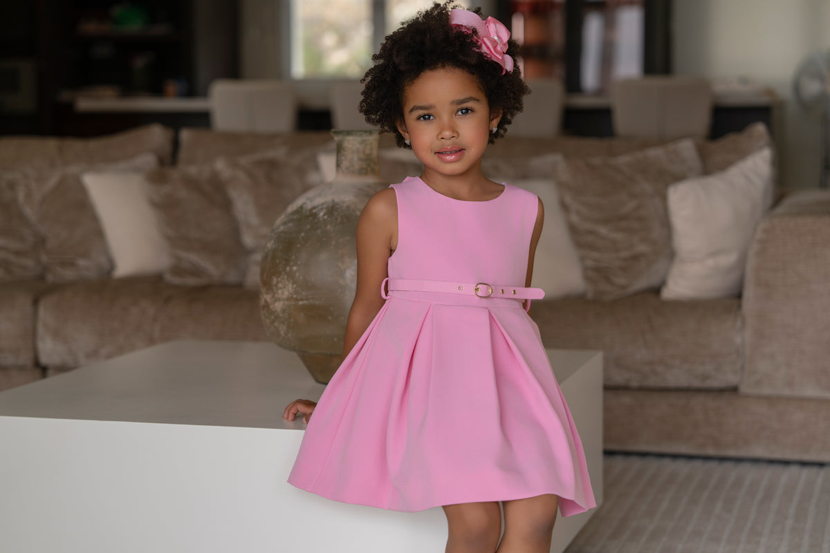 Miranda pink girls dress with belt - lifestyle view - 232V