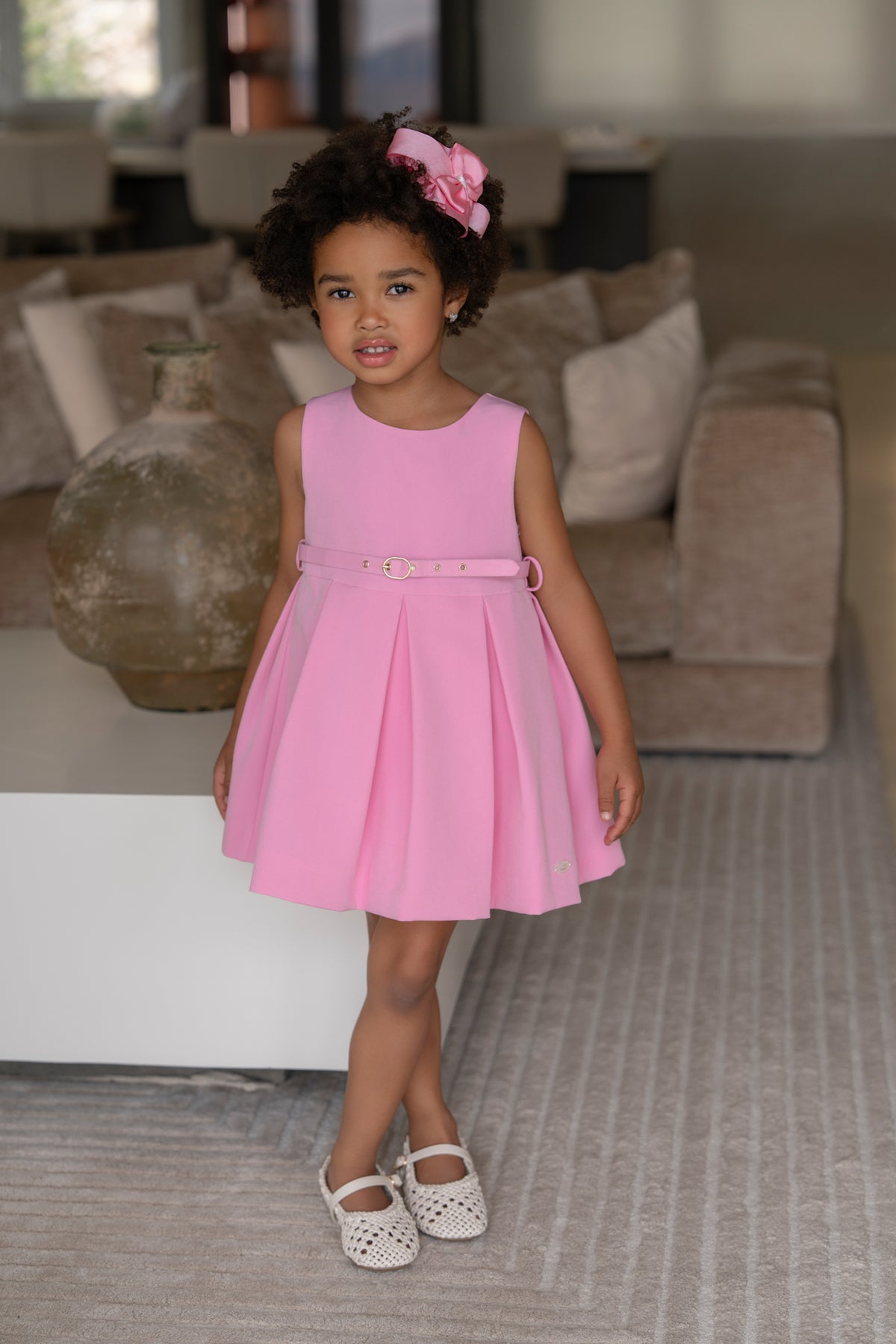 Miranda pink girls dress with belt - back view - 232V