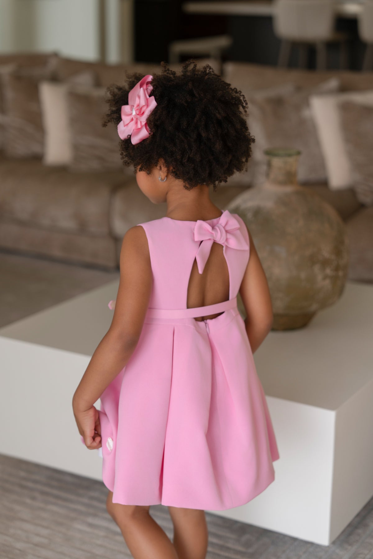 Miranda pink girls dress with belt - open back detail - 232V