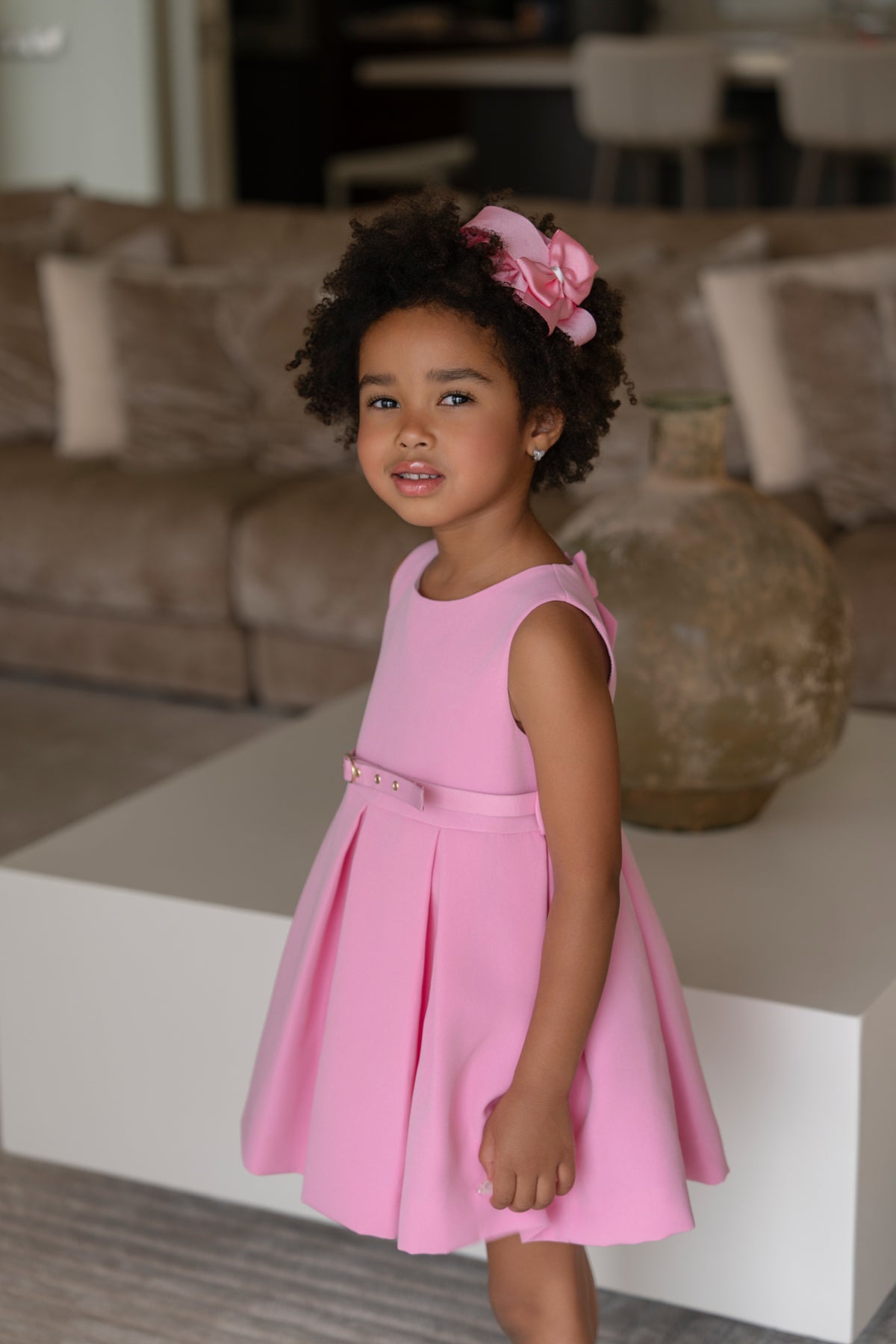 Miranda pink girls dress with belt - belt detail - 232V
