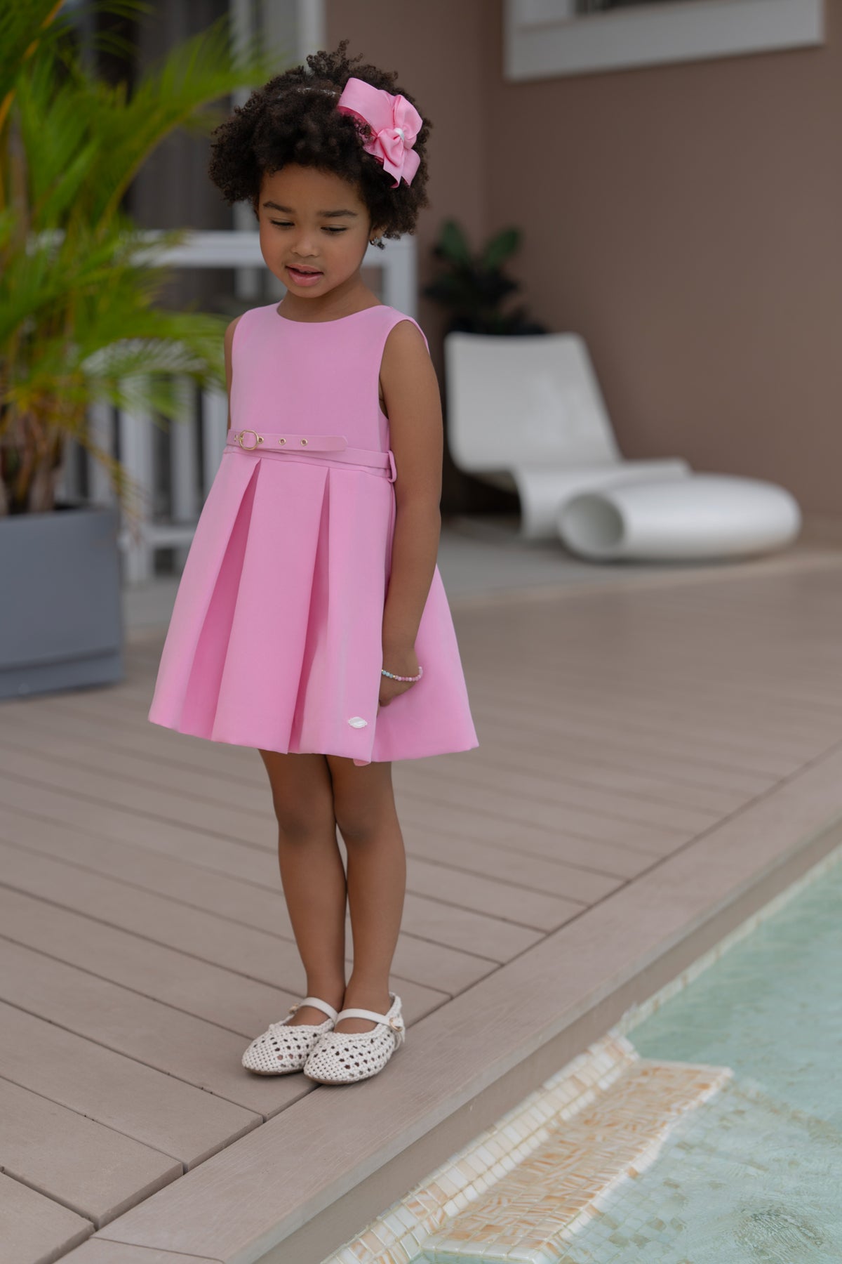 Miranda pink girls dress with belt - occasionwear look - 232V