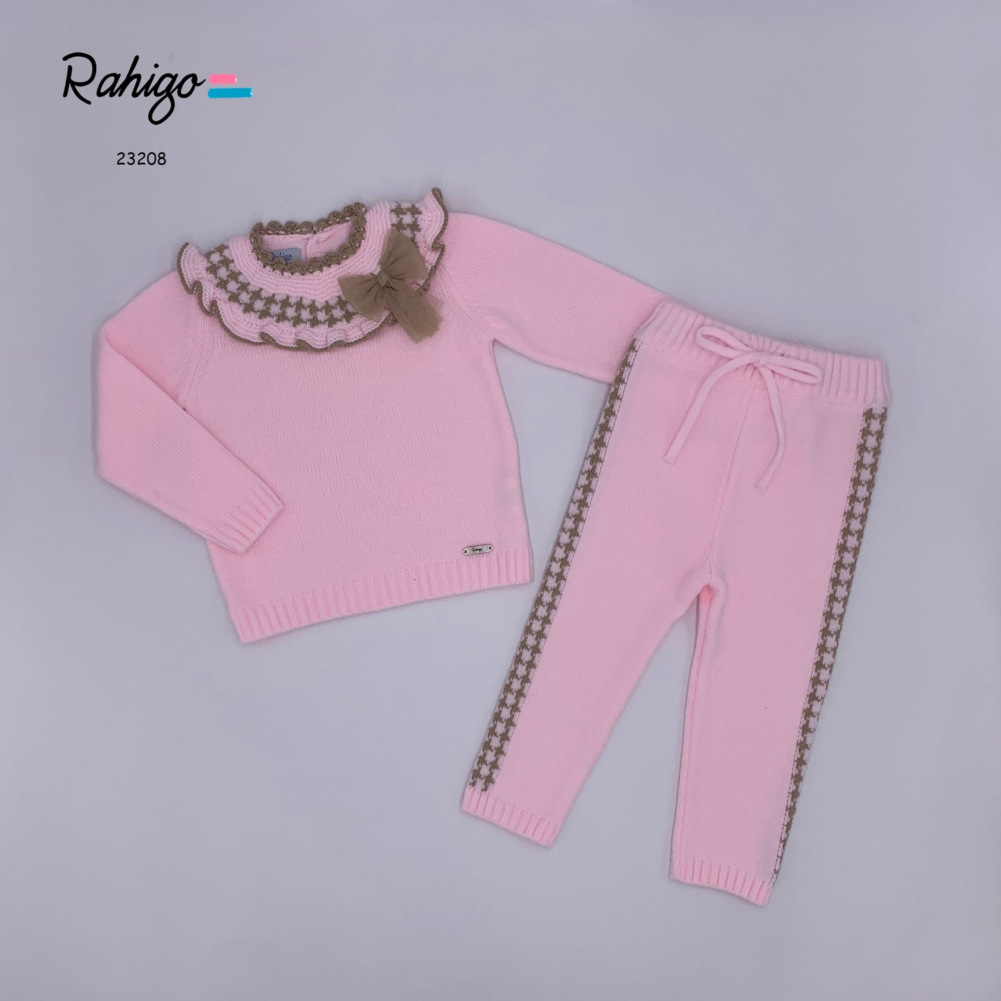 RAHIGO Pink & Camel Girls Knitted Tracksuit - 23208