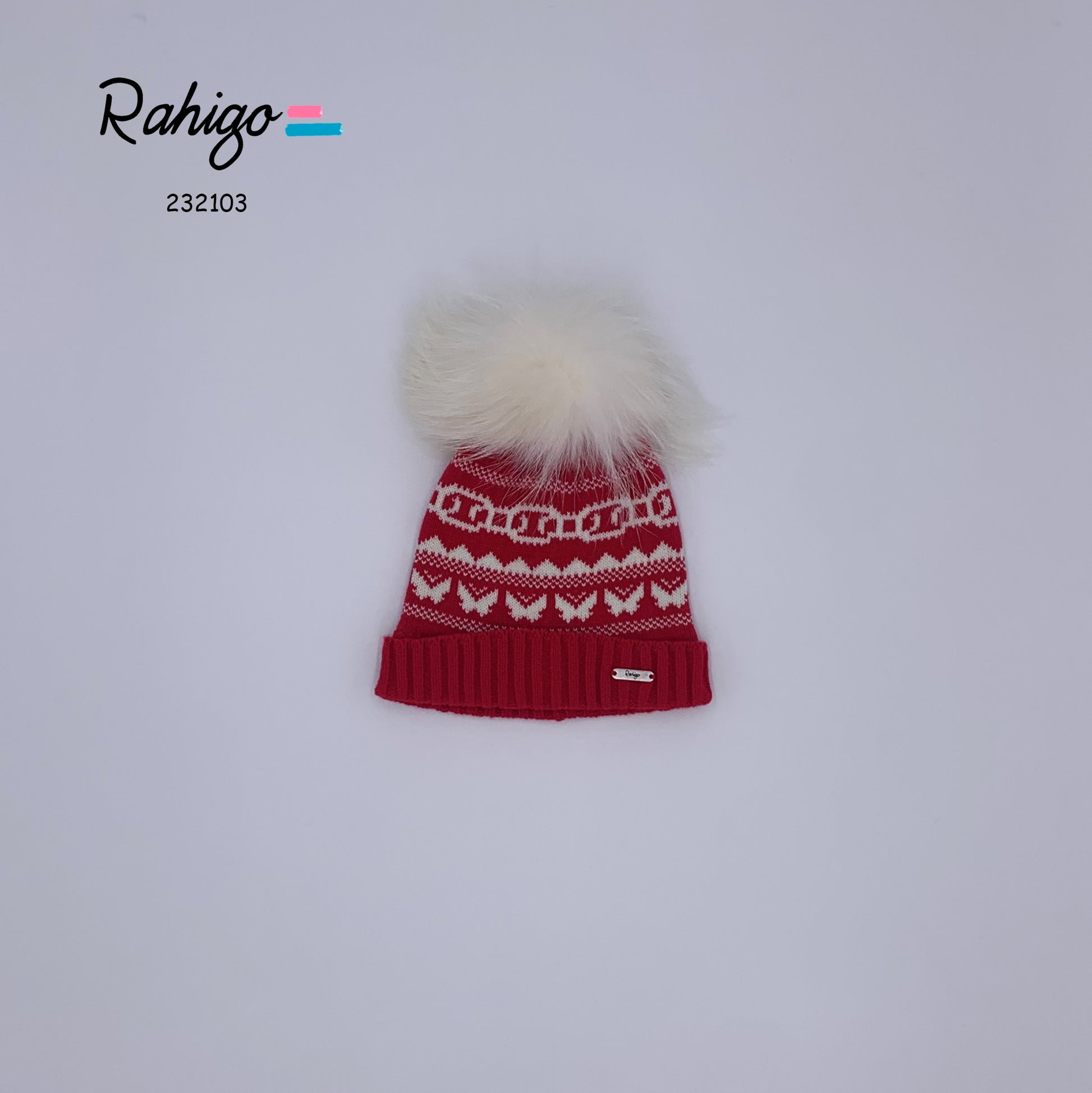 RAHIGO Red & Cream Pom Pom Hat - 232103