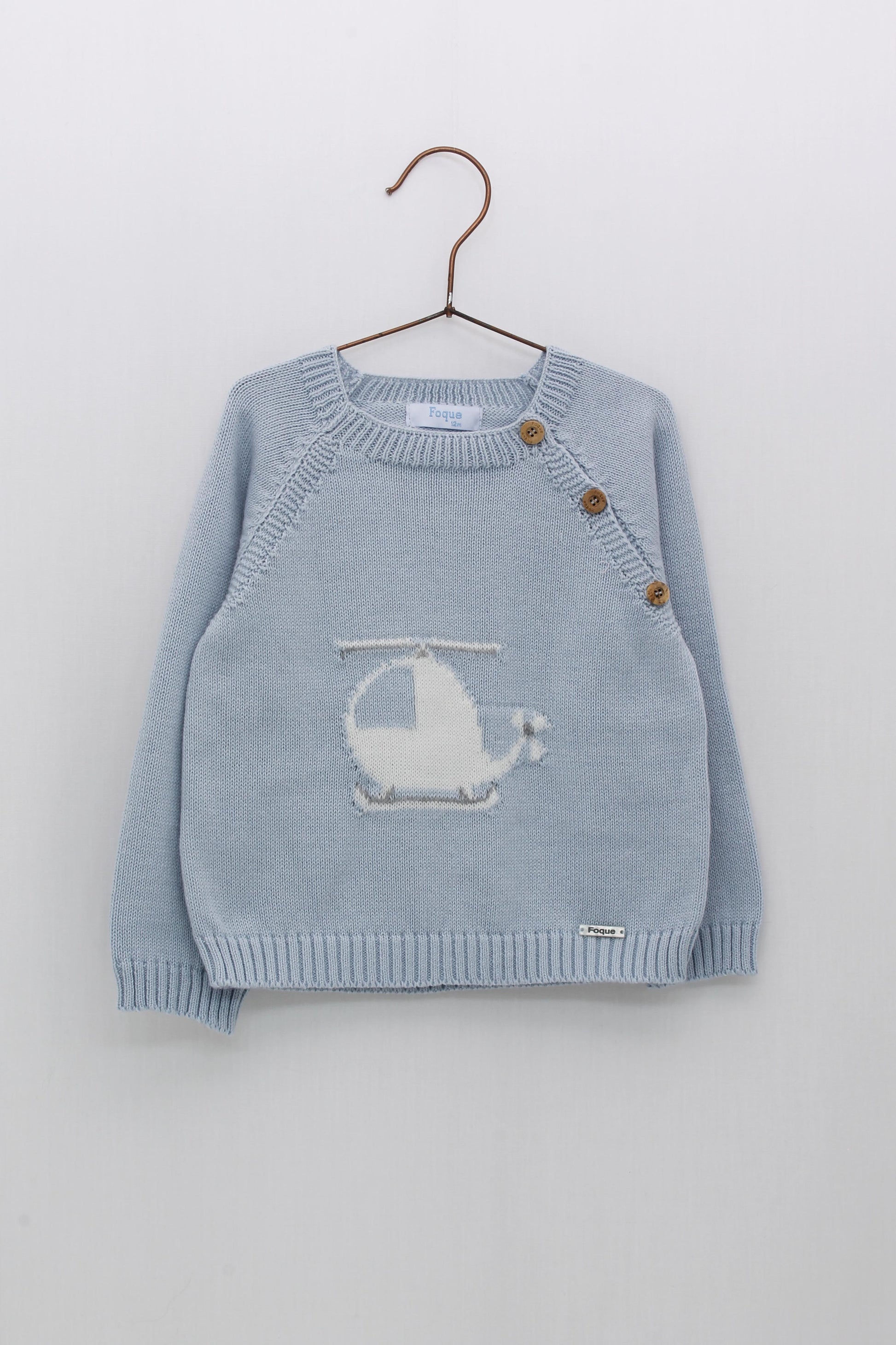 FOQUE Baby Boys Dusty Blue Helicopter Jumper - 1107