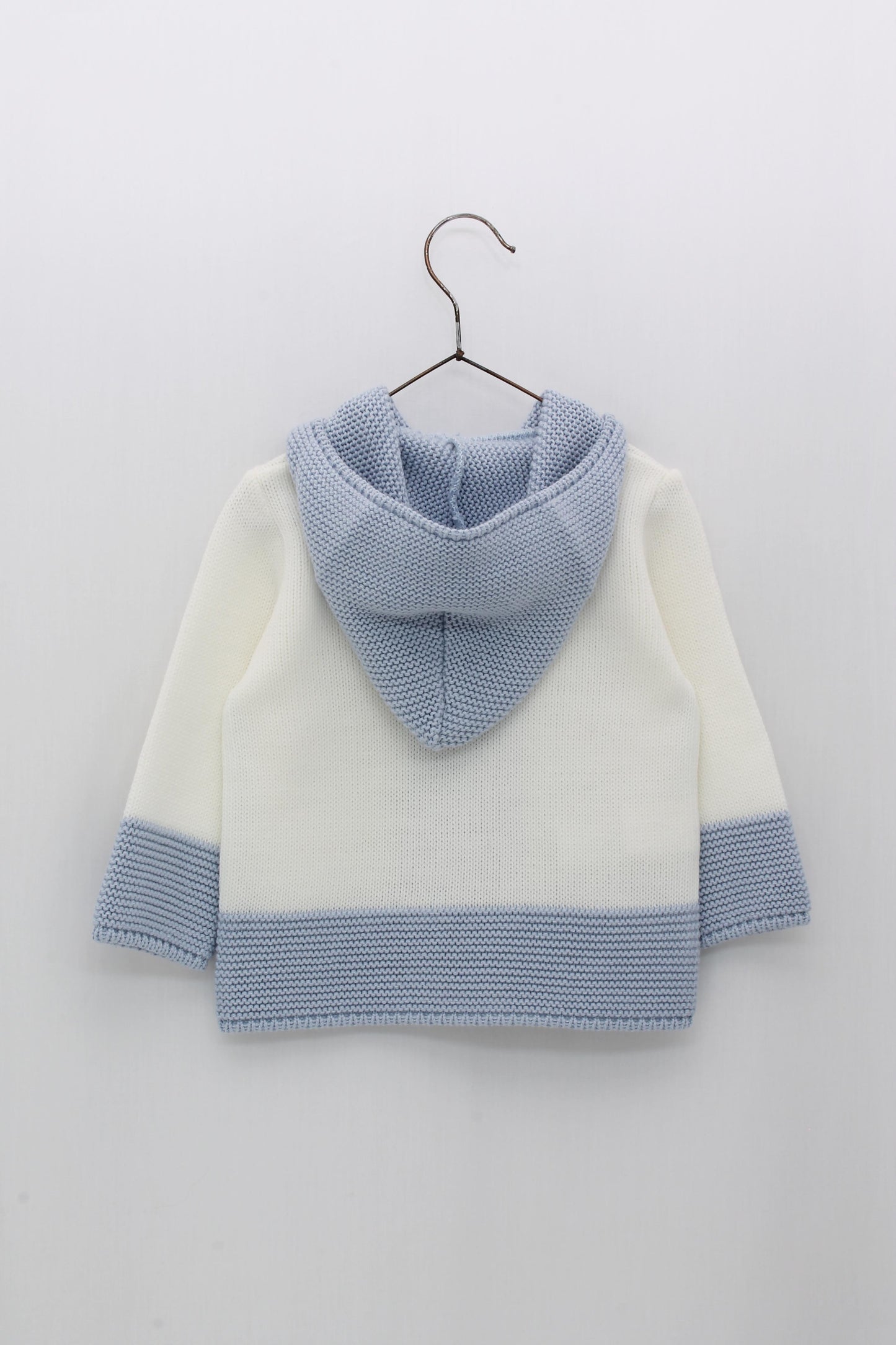 FOQUE Baby Boys Blue & Cream Knitted Coat with Hood 